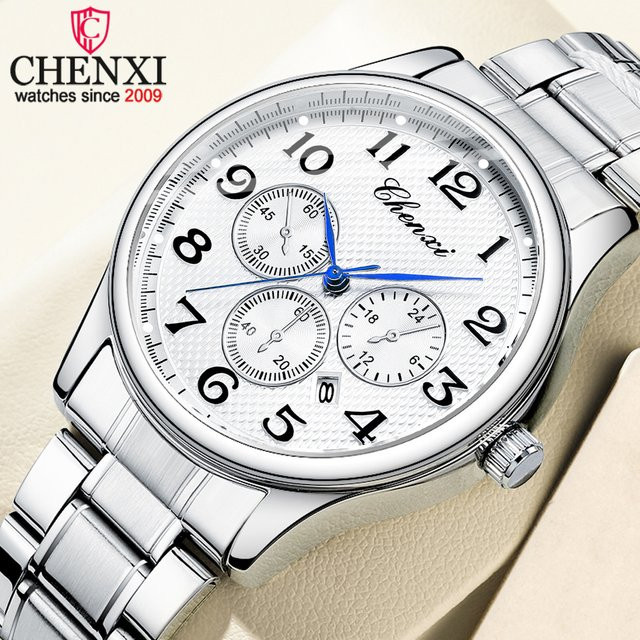 CHENXI Armbanduhr Edelstahl, Quarz, Silber, Herren - Bild 1