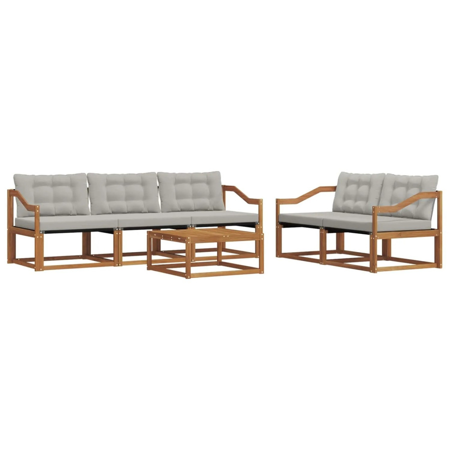 vidaXL Outdoor-Sofagarnitur 6-teilig aus Akazienholz und Textilene in Natur und Hellgrau mit Kissen und Tisch - Bild 2