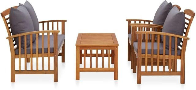 vidaXL 4-tlg Garten-Lounge-Set Modell 8 aus Akazien-Massivholz mit grauen Auflagen im Vintage-Look - Bild 1