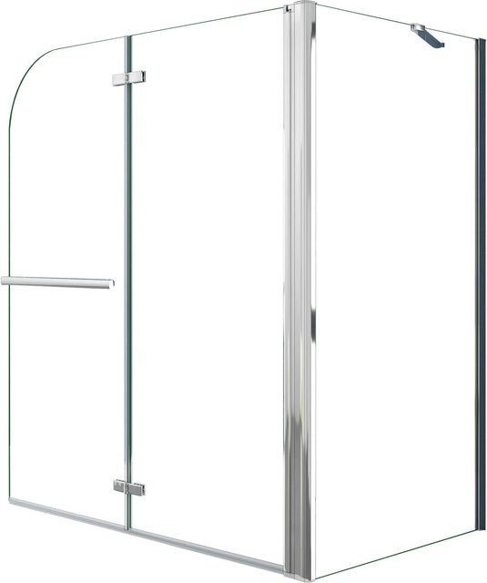 AICA Duschabtrennung Badewannenaufsatz aus Nano-Glas in Transparent mit Handtuchhalter, 2-teilige Faltwand mit Seitenteil, Farbe: Clear/Silber, B/H: 140 x 95 cm - Bild 1