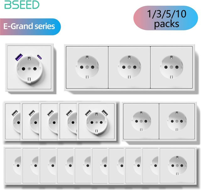 BSEED E-Grand Series Wandsteckdose mit USB-Typ-C-Ladeanschluss und Schnellladefunktion, Weiß - Bild 1