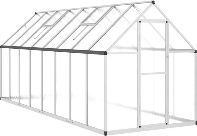 Furnicato Gewächshaus aus Aluminium mit Fundamentrahmen und Polycarbonat in Silber, B/T/H: 445 x 169 x 195 cm - Bild 1