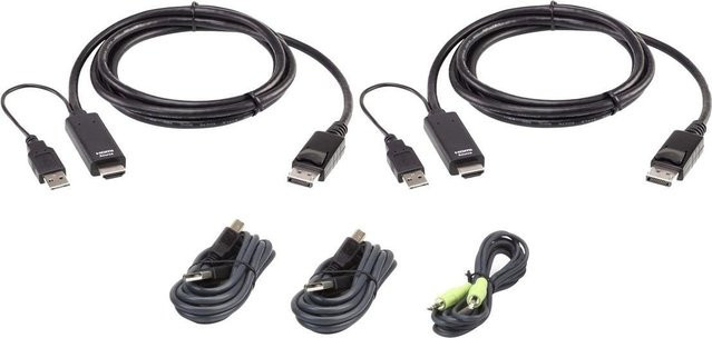 ATEN Video Audio Daten Kabel Kit 2L-7D02UHDPX5 in Schwarz mit HDMI DisplayPort USB-A und 3,5 mm Klinke für CS1144DP4C und CS1148DP4C - Bild 1