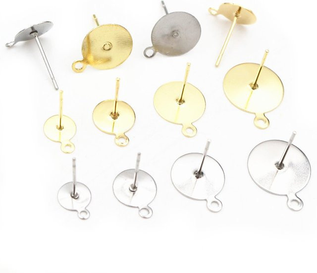 Wadsfred Ohrstecker, Edelstahl, goldfarben, blanko, DIY-Zubehör - Bild 1