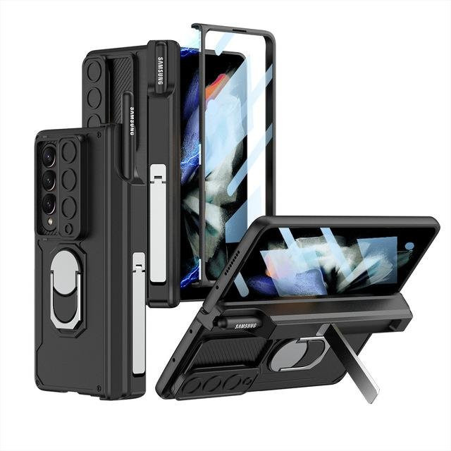 SOIIKER Armor Case für Samsung Galaxy Z Fold 3 5G in Schwarz mit Magnetscharnier, Slide Lens Cover, Ring, Stifthalter und Kickstand - Bild 1