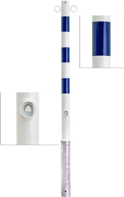 UvV Skive Absperrpfosten aus Stahl, herausnehmbar, blau mit weißer Beschichtung, Ø 60 mm, Höhe: 900 mm - Bild 1