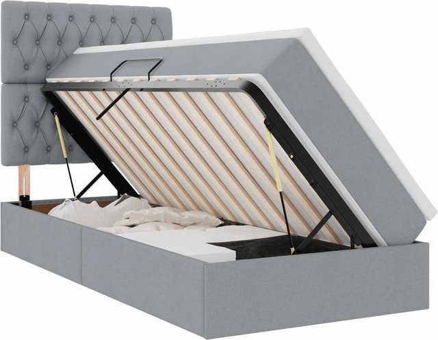 vidaXL Aufbewahrungsbett mit Matratze in Hellgrau, B/T/H: 90 x 190 x 128 cm - Bild 1