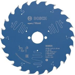 Bosch Expert for Wood Kreissägeblatt mit Carbide-Spitzen für Holz und Metall, Durchmesser: 190 mm, Bohrung: 30 mm, Tiefe: 2,0 mm, 24 Zähne, Blau - Bild 1