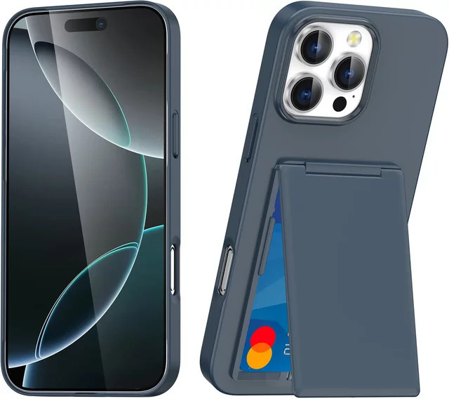 szHAIyu Handyhülle mit Kartenhalter und Ständer für iPhone 16 Plus, 15, 14, 13, 12 Pro Max in Schwarz, stoßfeste Schutzhülle - Bild 1