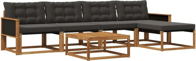 vidaXL Outdoor-Sofagarnitur aus Akazienholz mit 6 Kissen in Natur und Schwarz - Bild 1