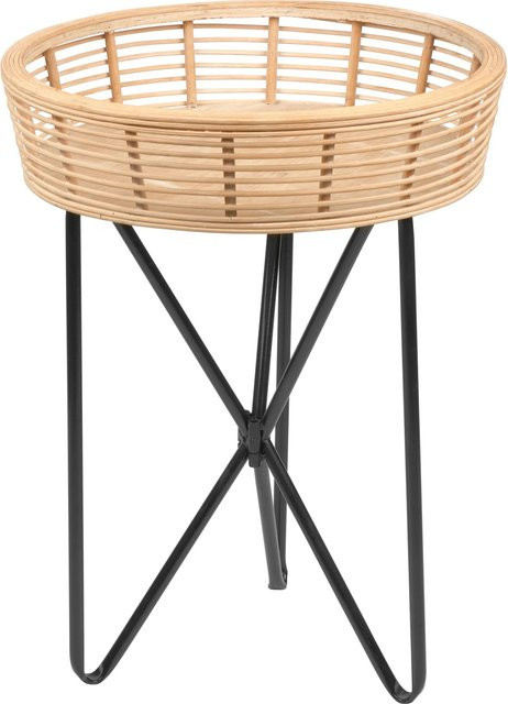 LUX-TOOLS Beistelltisch Minimalist Zen in Japandi-Stil aus Bambusholz und Metall, Rund, Natur-Schwarz, Höhe: 49 cm, Durchmesser: 37 cm - Bild 1
