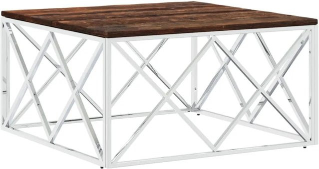vidaXL Couchtisch Modell 2 aus Edelstahl und Altholz Massiv in Braun und Silber, B/T/H: 80 x 40 x 80 cm - Bild 1