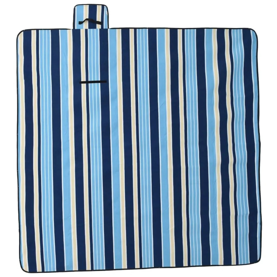vidaXL Picknickdecke faltbar blau-weiß gestreift mit Samt und wasserdichter Unterseite, B/T: 200 x 200 cm - Bild 2