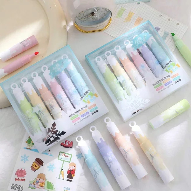Kissbuty Textmarker Set mit 6 Farben und weicher Spitze für kreative Graffiti und Ästhetik-Designs in Multicolour - Bild 1