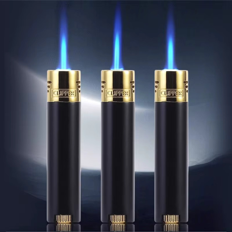 Clipper Metall-Butan-Gas-Feuerzeug in Schwarz, winddicht mit blauer Flamme - Bild 3