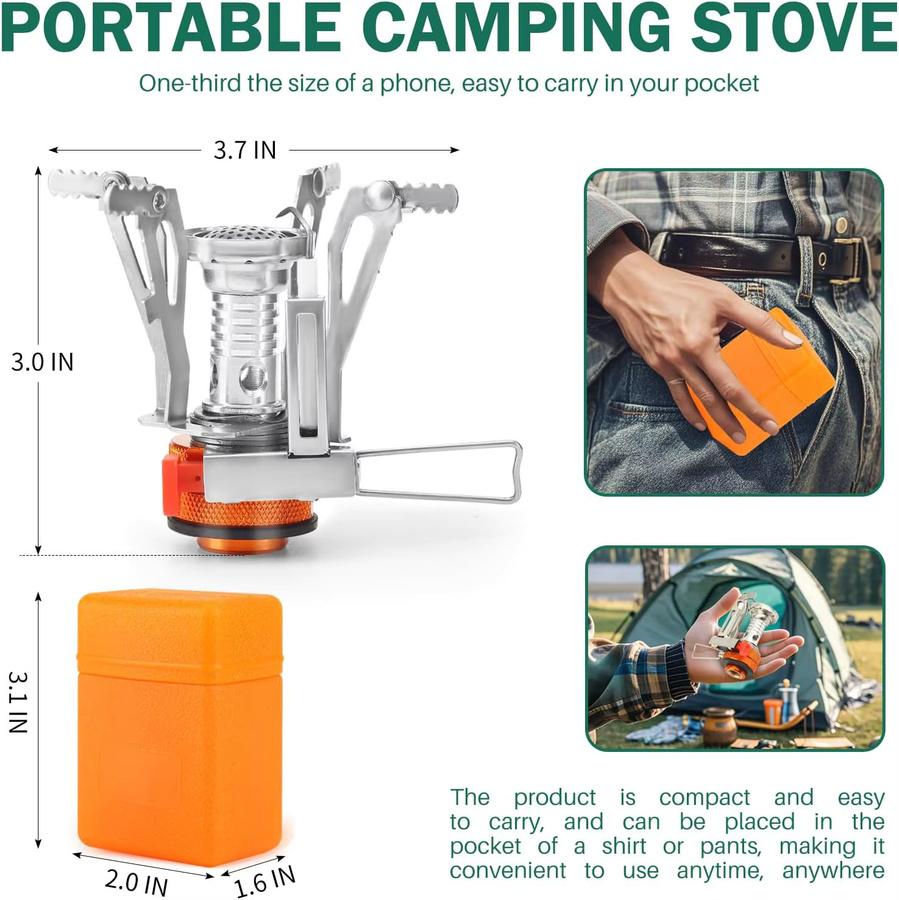 YTYIN Tragbarer Campingofen mit Piezo-Zündung in Orange und Silber - Bild 5