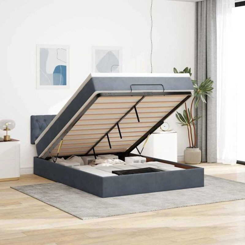 Vidaxl Ottoman Polsterbett mit Matratze und LED-Beleuchtung aus Samt in Dunkelgrau, B/T: 140 x 190 cm - Bild 1