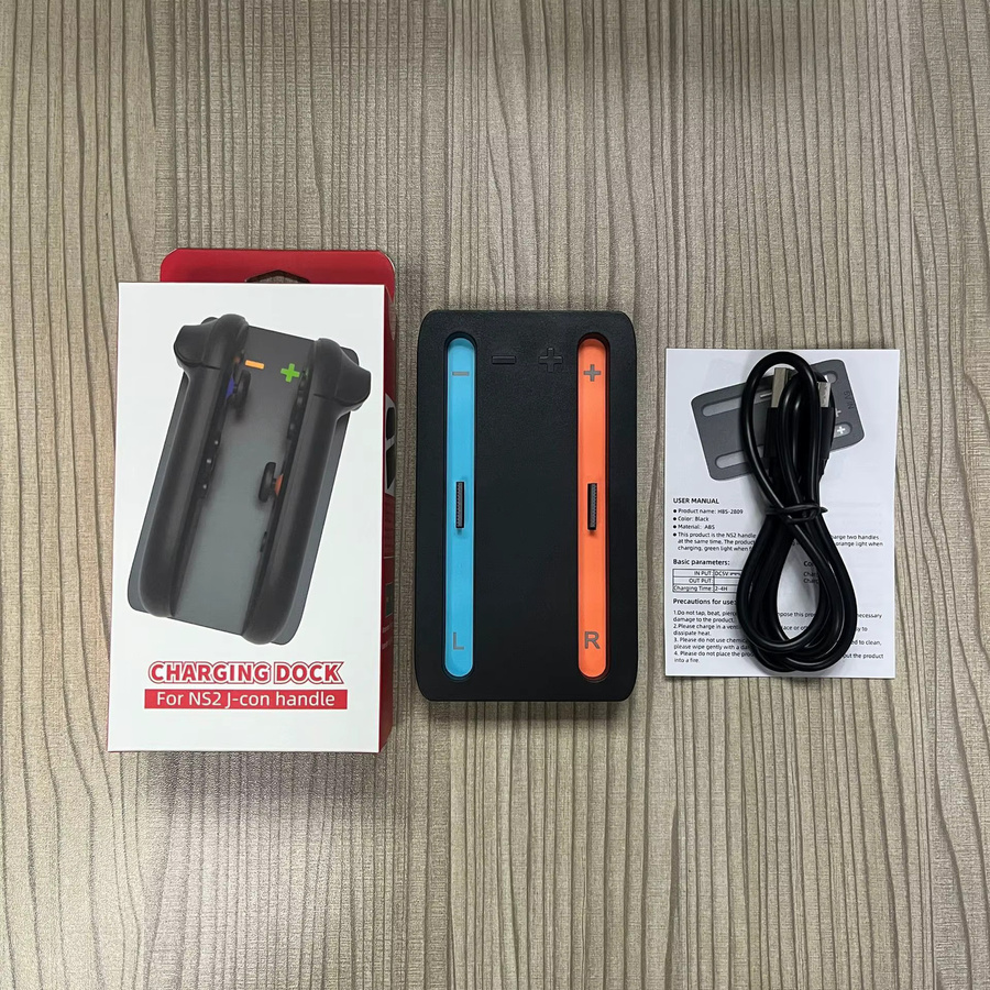JazPlate Ladestation für Nintendo Switch 2 Joycons mit LED-Anzeige und USB Typ-C Ladekabel in Schwarz - Bild 6