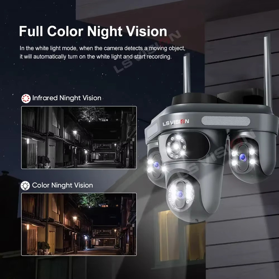 LS VISION 15MP WiFi IP Outdoor Überwachungskamera mit drei Objektiven, PTZ, 2-Wege-Audio und Auto-Tracking in Schwarz - Bild 6
