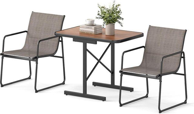 GOFLAME 3-teiliges Gartenmöbel-Set mit Bistrotisch und 2 Stühlen in Braun - Bild 1