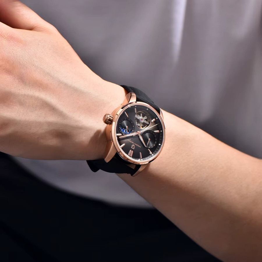 PAGANI DESIGN Armbanduhr, Automatik, Roségold, Mondphase, Leder, Herren - Bild 2
