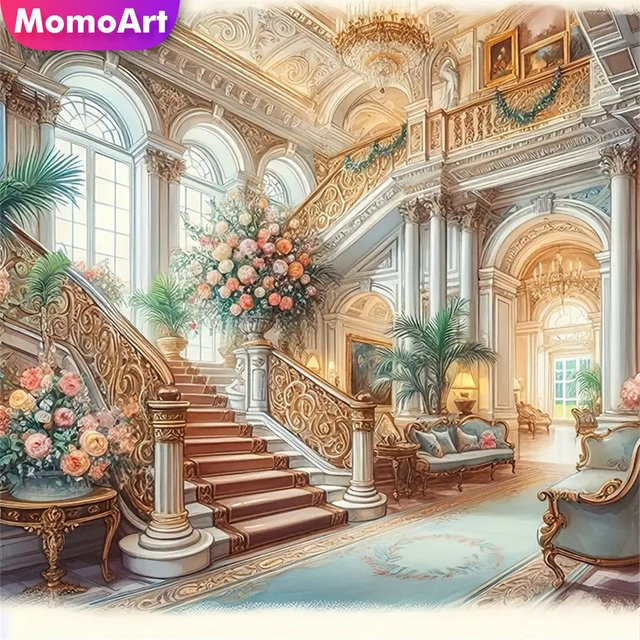 Momoart 5D-Diamant-Mosaik Set Hauslandschaft mit Blumen und Treppen, Multicolour, B/H: 20 x 20 cm - Bild 1