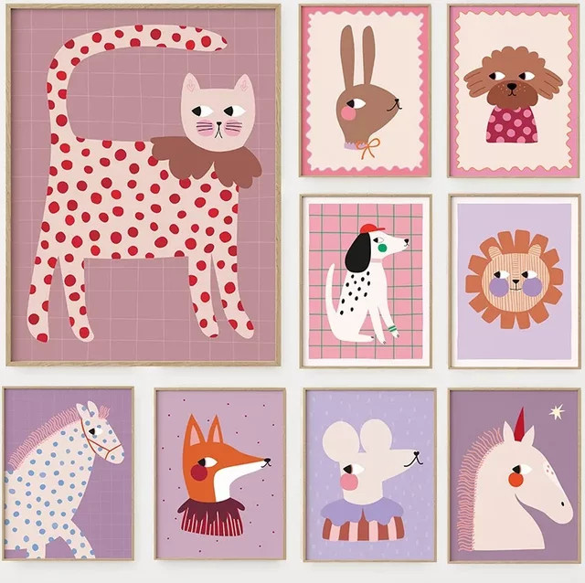 Potdemiel Leinwand Wandkunst mit süßen Tierillustrationen für das Kinderzimmer - Bild 1