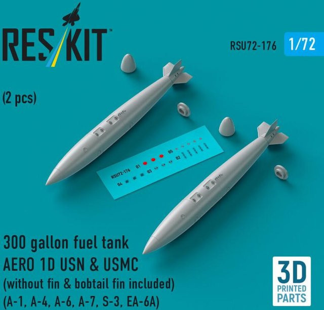 ResKit Models 300 Gallon Fuel Tank AERO 1D USN & USMC, 2-teiliges Set, 3D Printed - Bild 1