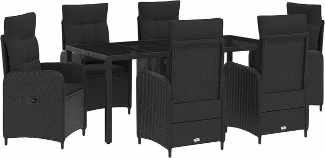 vidaXL Outdoortisch-Set aus Poly-Rattan in Schwarz mit 7 Teilen und Glastisch B/T/H: 190 x 90 x 75 cm - Bild 1