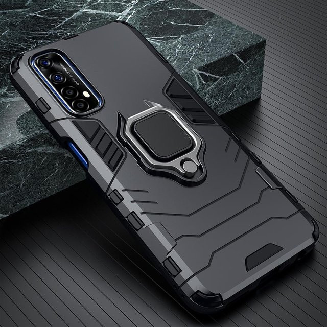 Stoßfeste Panzerhülle mit Ring-Ständer für Realme GT NEO 5 in Schwarz - Bild 1