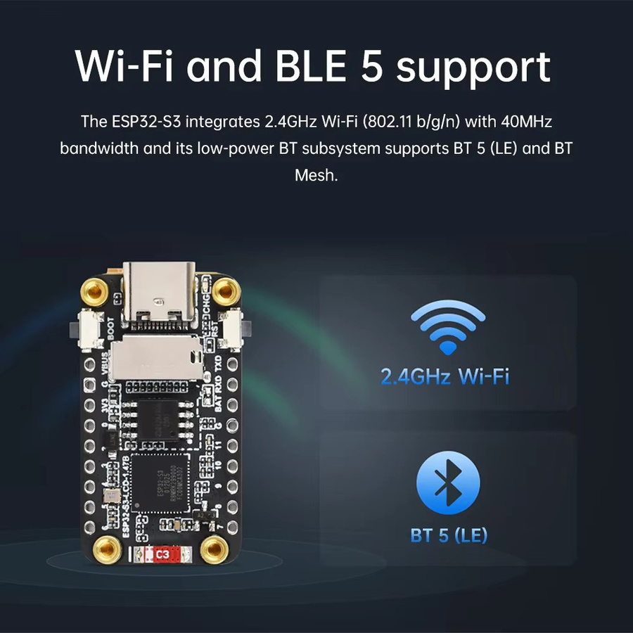 diymore ESP32-S3 LCD-Bildschirm mit 1,47 Zoll Display, 172x320 Pixel, RGB-Farbe, Schwarz, unterstützt WLAN und Bluetooth - Bild 5