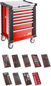 Facom Werkstattwagen JET.7M3 in Rot mit 9 Modulen, Höhe: 155,0 cm, Breite: 56,9 cm, Tiefe: 42,1 cm - Bild 1