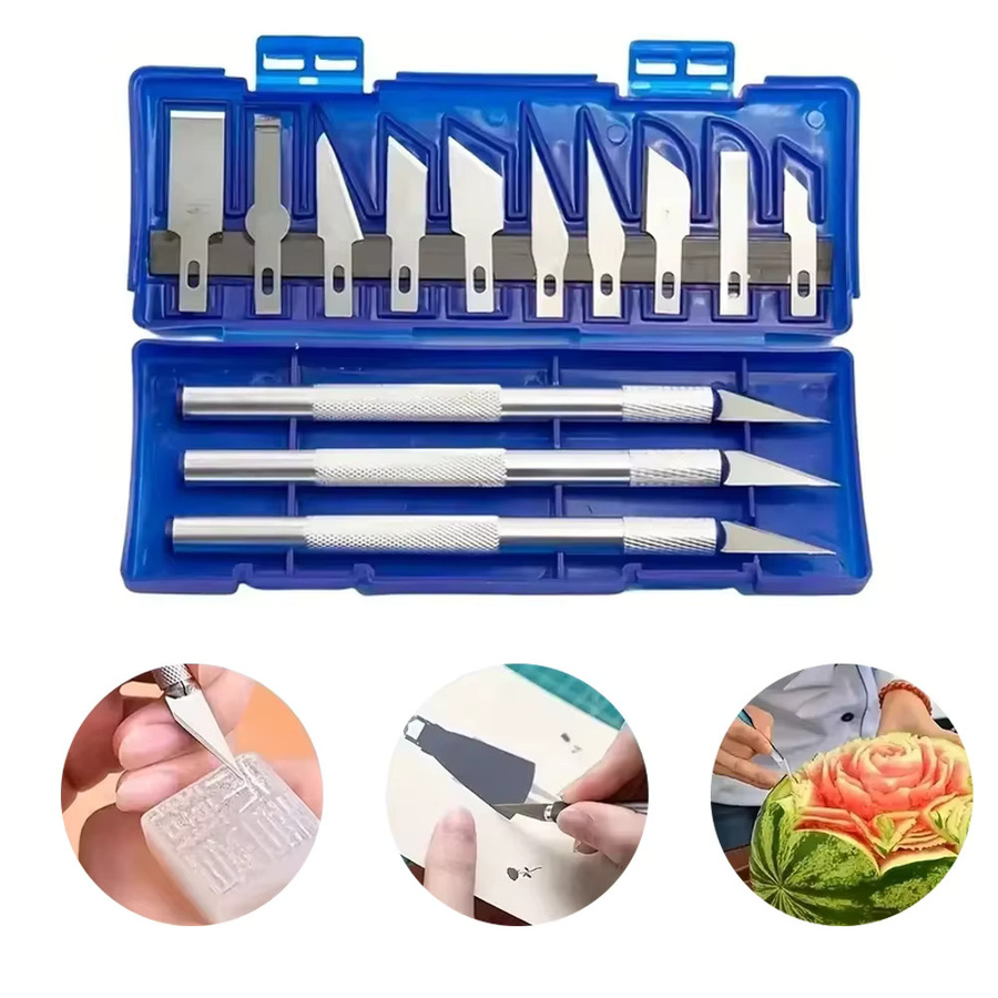 13-teiliges Schnitzmesser Set aus Aluminiumlegierung in Silber für Handwerk und Modellbau - Bild 6
