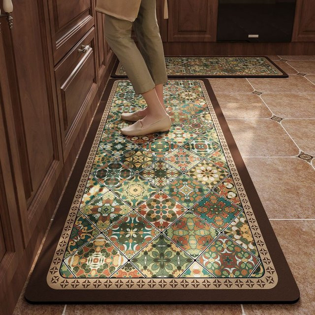 VIKAMA Kristall-Samt-Teppich im amerikanischen Stil mit Keramikfliesen-Mosaik für Küche und Esszimmer, rechteckig - Bild 1