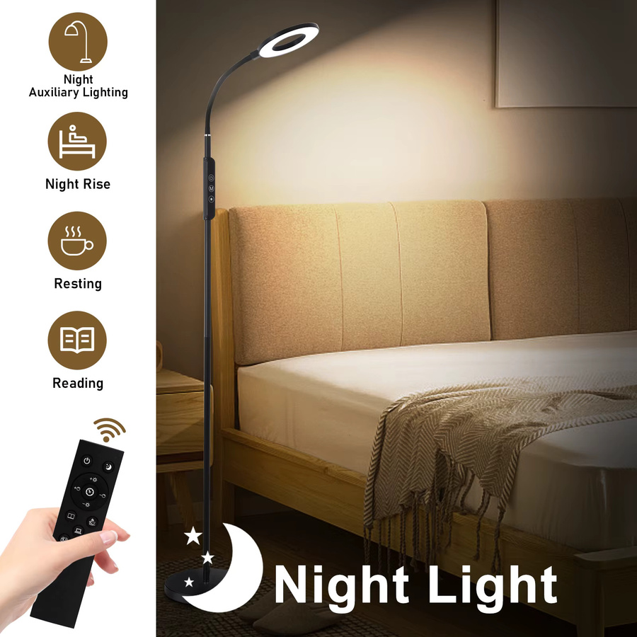 LEOEU LED-Stehleuchten Set in Schwarz mit Fernbedienung, 12 W dimmbare Leselampe mit Memory-Funktion und CCT-Farbtemperatur für Wohnzimmer, Schlafzimmer und Büro - Bild 4