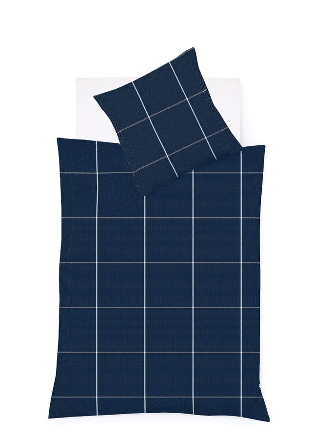 Fleuresse Lech Edelflanell Bettwäsche Karo Indigo Blau aus Baumwolle mit Bettbezug und Kissenbezug B/H: 135 x 200 cm, Kissen: 80 x 80 cm - Bild 1