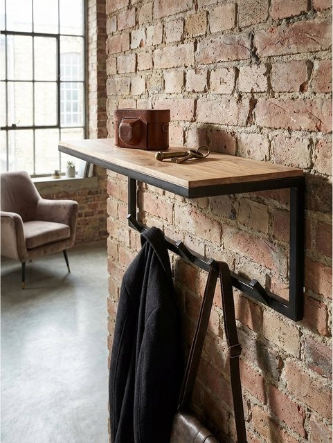 Wandgarderobe KADIMA DESIGN aus Akazie Massivholz und Metall in Braun mit Hakenleiste und Ablage, B/T/H: 70 x 27 x 30 cm - Bild 1