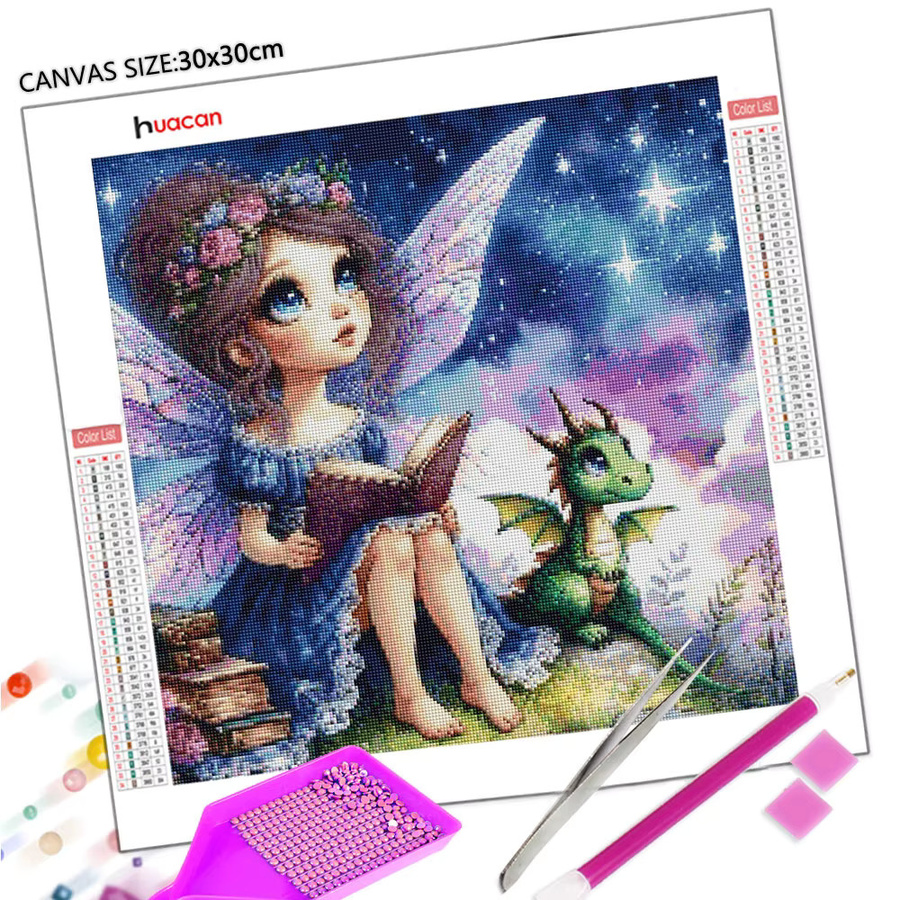 Huacan 5D DIY Diamant Malerei Blumenfee Cartoon Mädchen Mosaik Kunst Set mit runden Bohrern, Multicolour, Breite: 20 cm, Höhe: 20 cm - Bild 2