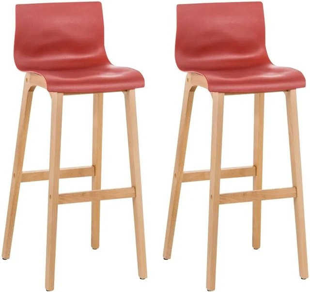 DELUKE Barhocker DELHI 2er Set in Rot mit Lehne aus Buchenholz und Kunststoff - Bild 1