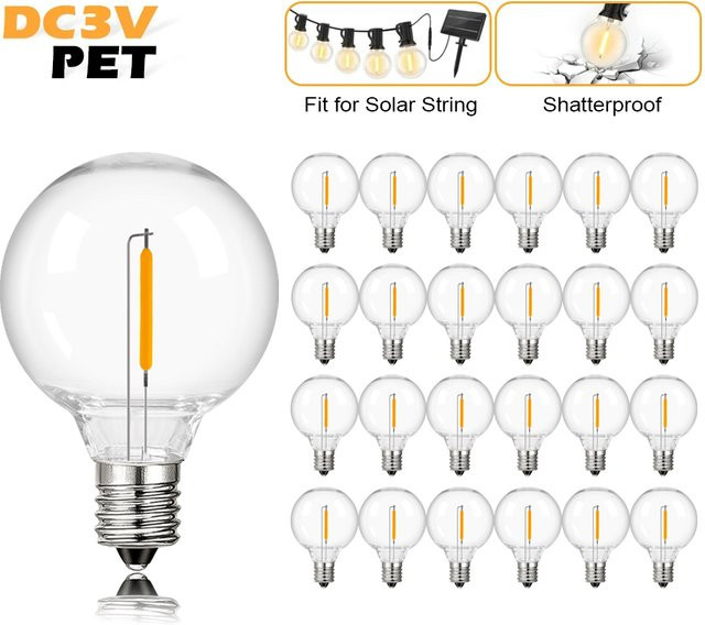 Genixgreen G40 LED-Kugelbirne warmweiß 2700K mit E12-Sockel, bruchsichere Kunststoff-Glühbirne für Solar-Lichterketten, transparent - Bild 1