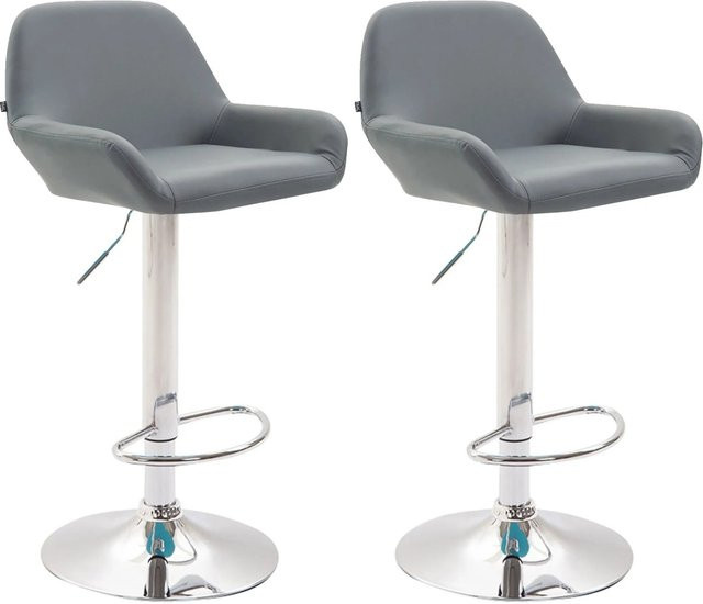 DELUKE Barhocker DUBLIN 2er Set Grau Kunstleder mit Chromgestell und Lehne - Bild 1