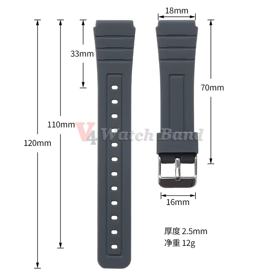 Uhrenarmband Silikon, 18 mm, Schwarz, Unisex - Bild 5