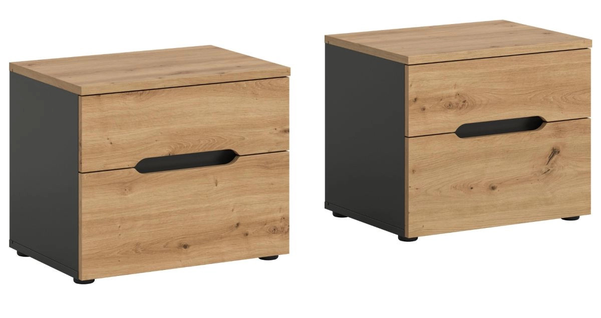 Nachttisch Set Cooper in Eiche und Grau, modern, Breite: 50 cm - Bild 3