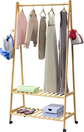 Casaria Kleiderständer aus Bambus mit Rollen in Braun, H x B x T: 155 x 70 x 45 cm