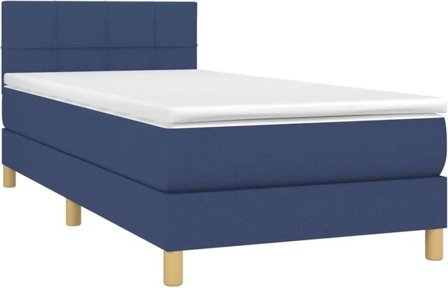 vidaXL Boxspringbett Hybrid mit Matratze und LED-Beleuchtung in Blau und Weiß, B/T/H: 90 x 190 x 78 cm - Bild 1