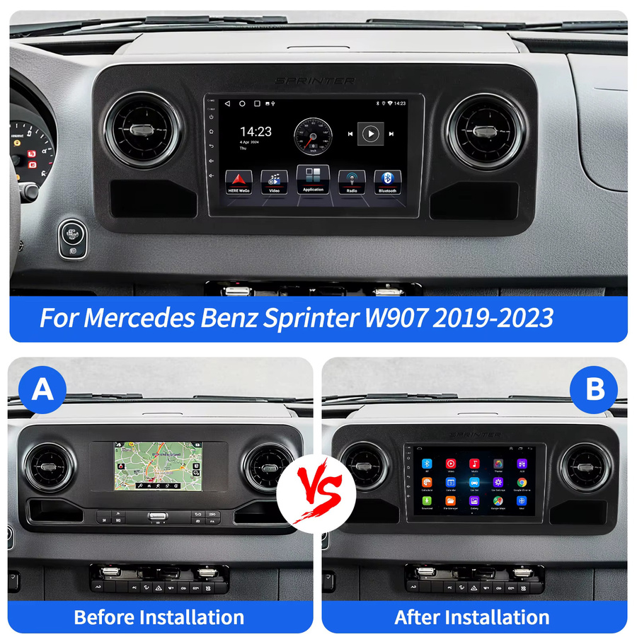 ESSGOO Android 15 Autoradio mit 10 Zoll IPS Touchscreen für Mercedes Benz Sprinter W907 2018-2023, Schwarz, Apple CarPlay, Android Auto, GPS, WiFi, Bluetooth, USB und Lenkradfernbedienung - Bild 3