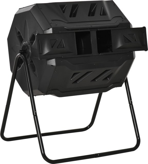 Outsunny Komposter für den Außenbereich mit 360 Grad Dual Chamber Rotation, Schwarz - Bild 1