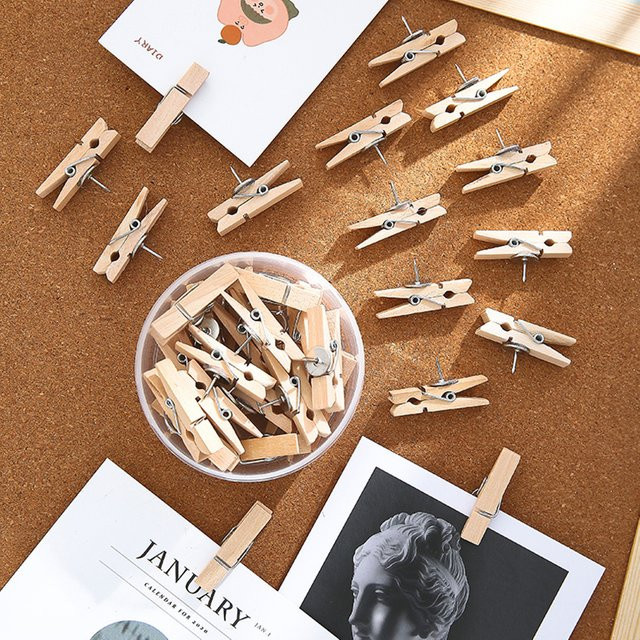 50 bunte Holz-Clips mit Pin zur Wanddekoration für Kork, Filz oder Pinnwände, Multicolor - Bild 1