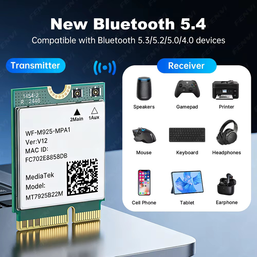Fenvi MT7925 WiFi 7 BE6500 M.2 Netzwerkkarte mit Bluetooth 5.4, Tri-Band 2,4 GHz, 5 GHz und 6 GHz, NGFF für AMD PC, kompatibel mit Windows 10/11 - Bild 4
