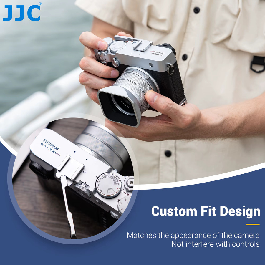 JJC Daumen-Up-Griff aus Metall für Fujifilm GFX100RF in Schwarz mit Kaltschuh-Halterung für LED-Licht und Mikrofon - Bild 4